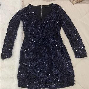 Fashion Nova Navy Sequin Long Sleeve Dress